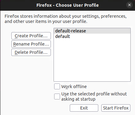 Firefox profile selection window