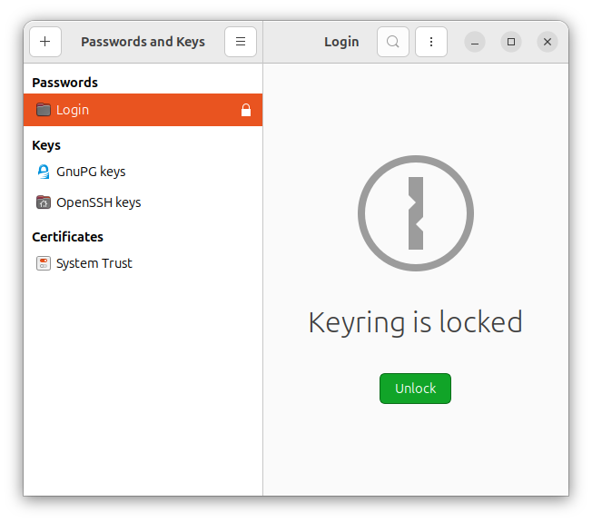 Seahorse interface with keyring locked