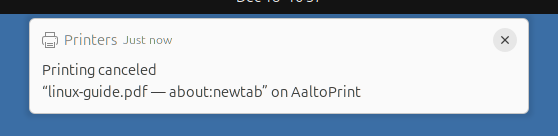 Printing: job cancel notification