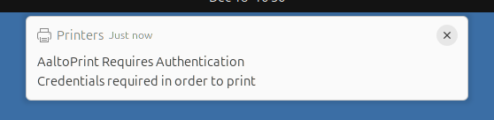 Printing: authentication notification