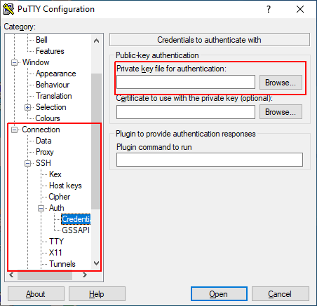 PuTTY SSH key configuration